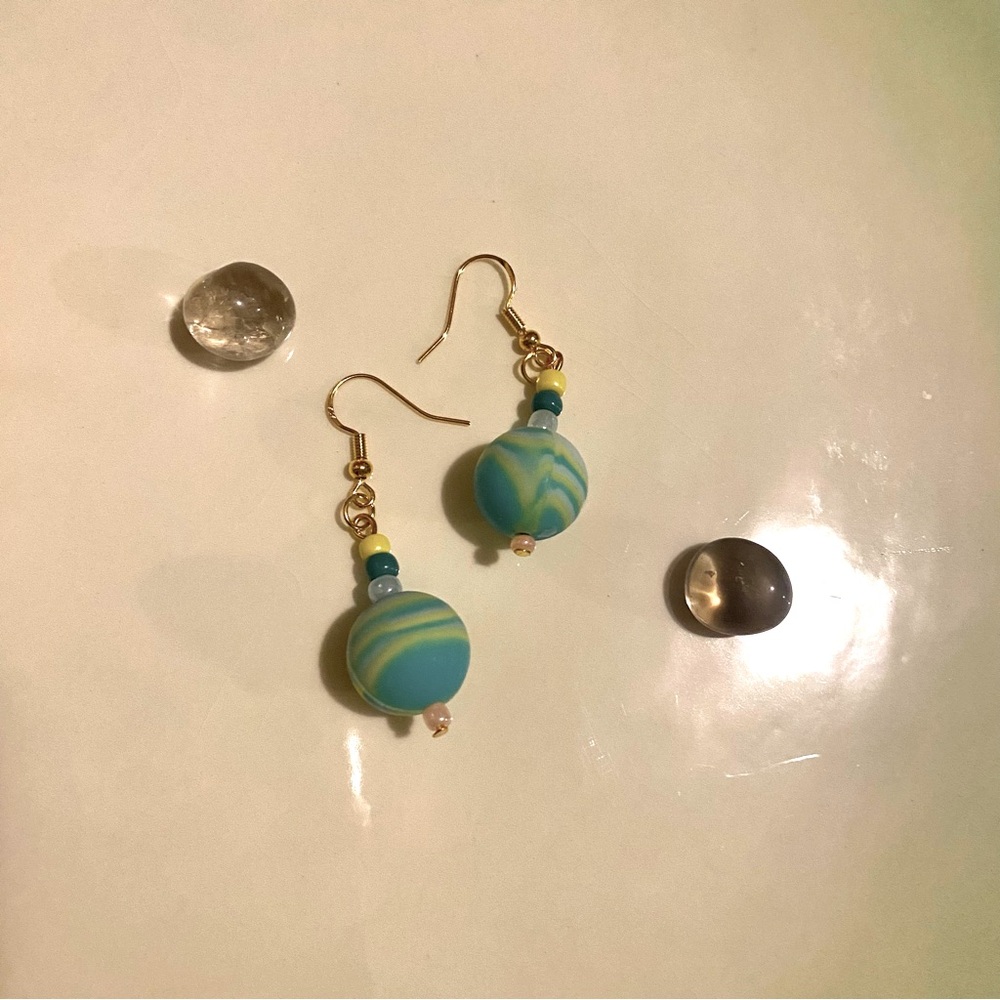 Elegant Blue and Gold Earrings Beaded Tie Dye Purple Hook
